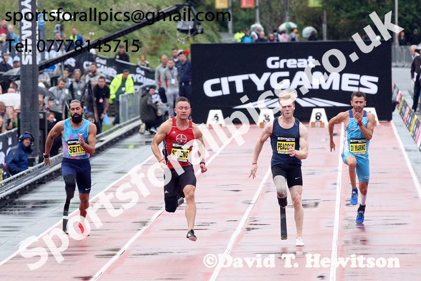 Mens IPC 100 metres, 2018 Great North CityGames. Photo: David T. Hewitson/Sports for All Pics
